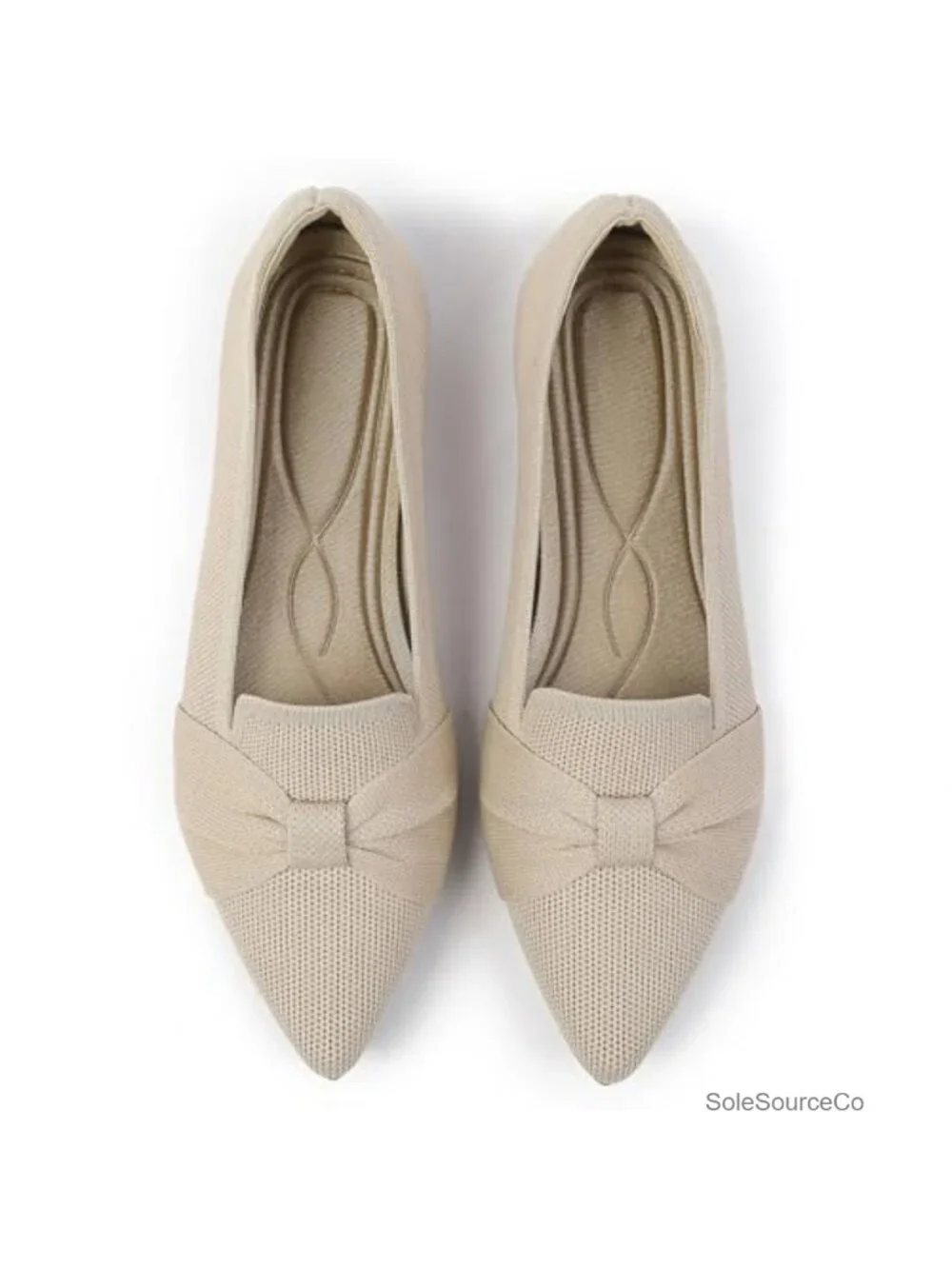 Women's Classic Pointed Toe Knit Ballet Flats Bow Dressy Comfortable Shoes
